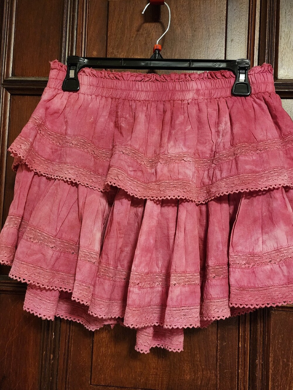 LoveShackFancy Begonia Pink Hand Dyed Ruffle Lace Hem Mini Skirt-Large-$225.00 - Picture 12 of 16